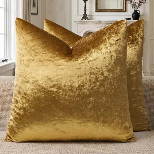 Vista 189 de GIGIZAZA Juego de 2 fundas de almohada doradas de terciopelo de 20 x 20 pulgadas para sofá Almohadas para sofá, tela texturizada suave de 9.88