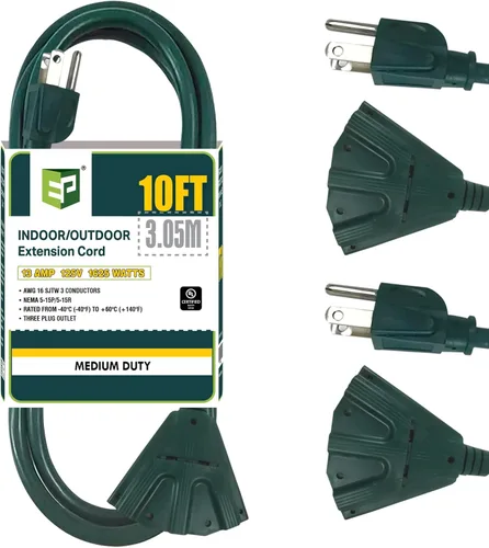 Vista 22 de EP Cable de extensión para exteriores de 6 pies, 16/3 SJTW, 3 tomas de corriente eléctrica, negro Enchufe a tierra de 3 puntas, para luces