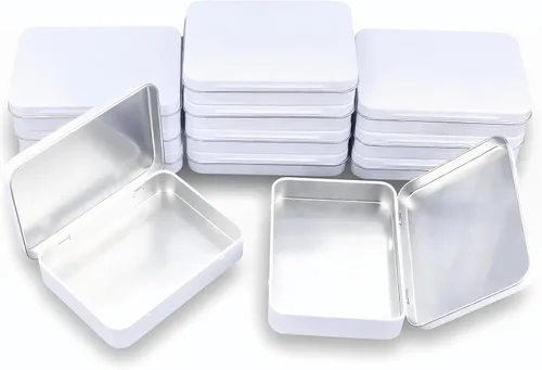 Vista 10 de 12 latas rectangulares de metal con bisagras, color negro, 4.5 x 3.3 x 0.87 pulgadas Contenedores vacíos, organizador de almacenamiento