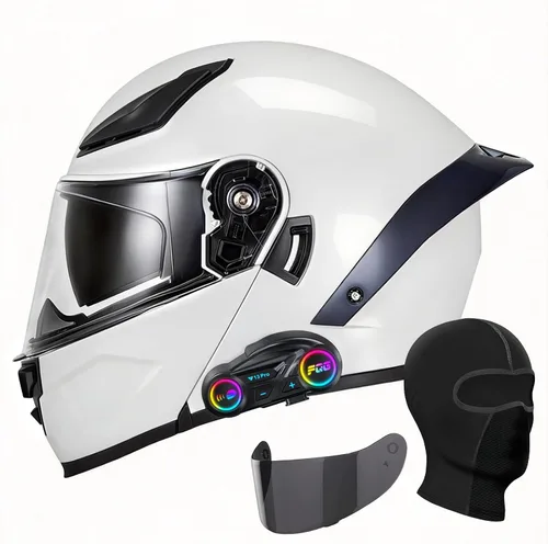 Vista 9 de Casco de motocicleta con Bluetooth, casco modular de motocicleta abatible con auriculares de intercomunicación Bluetooth, cascos de doble visera
