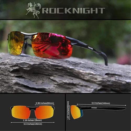 Vista 3 de ROCKNIGHT - Lentes de sol HD polarizados con protección UV400 y marco ultraligero Al-Mg para conducción, golf, pesca y actividades al aire libre