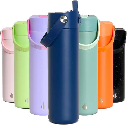 Vista 47 de Elemental Botella de agua aislada de 24 onzas con popote, botellas de agua con núcleo de acero inoxidable 100% a prueba de fugas para viajes, Beige