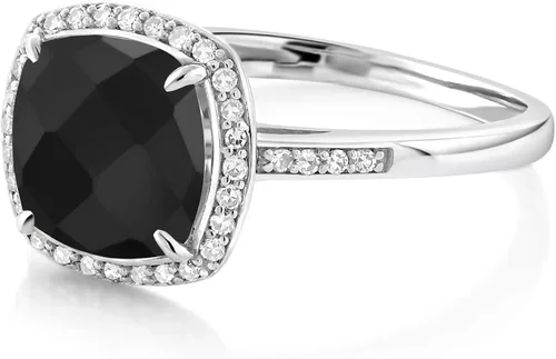 Vista 6 de Gem Stone King Anillo de compromiso de oro blanco de 10 quilates con ónix negro para mujer 211 quilates con corte de tablero de ajedrez piedra natal