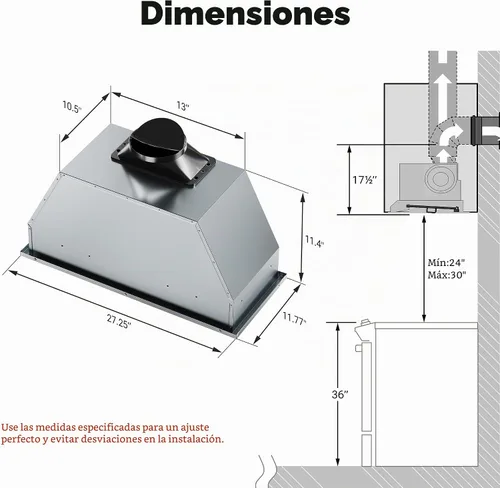 Vista 2 de Campana extractora de 30 pulgadas, campana extractora negra