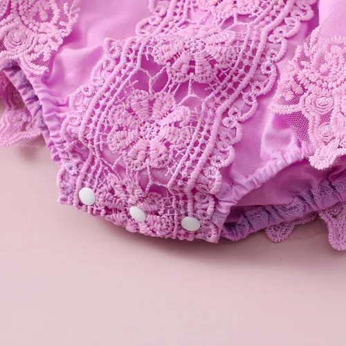 Vista 50 de Kaipiclos Mameluco de encaje con volantes de mariposa para bebé recién nacida, overol para sesión de fotos de primer cumpleaños