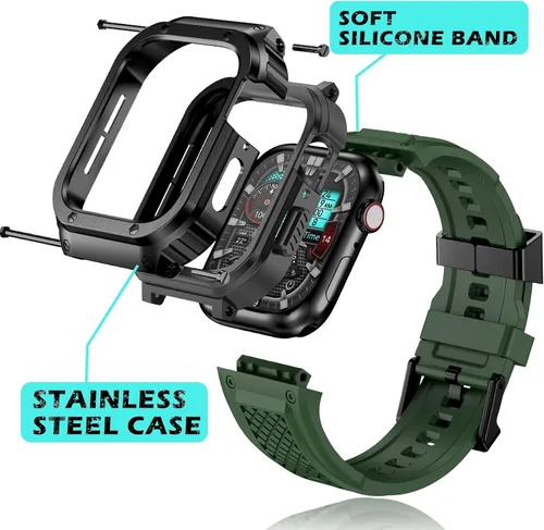 Vista 4 de Correa Deczone con Estuche de Acero Inoxidable Compatible con Apple Watch Series 9 8 7 SE 3 2 1/6 5 4 S 3 2 1 41mm 40mm 38mm, Bandas para iWatch