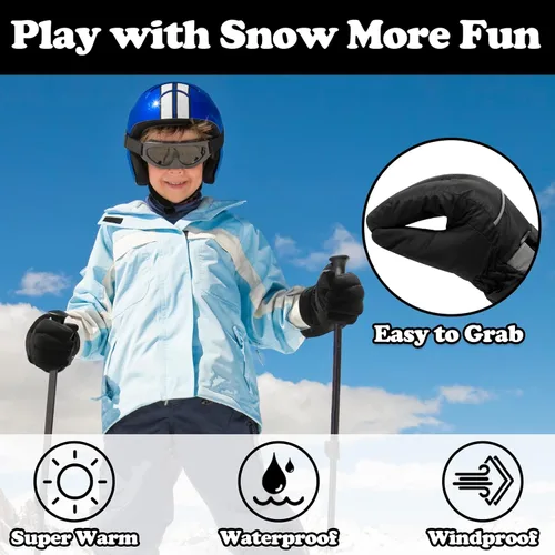 Vista 4 de Sarfel Guantes de nieve para niños, guantes impermeables para niños, guantes de esquí para niñas, guantes de invierno para niños, guantes