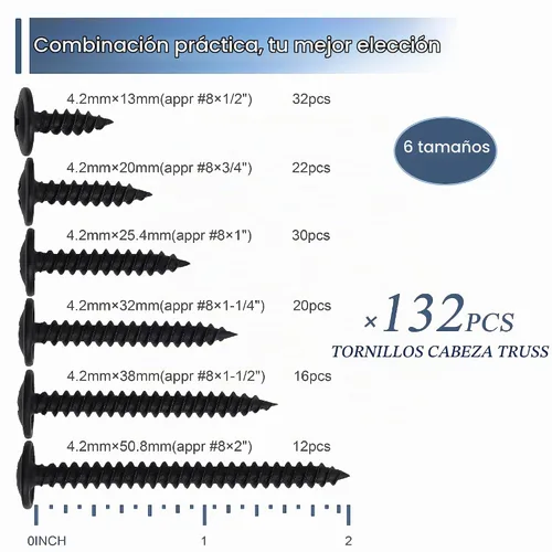 Vista 3 de JEGONFRI #8 Kit surtido de tornillos de madera negra con cabeza de armadura modificada, 132