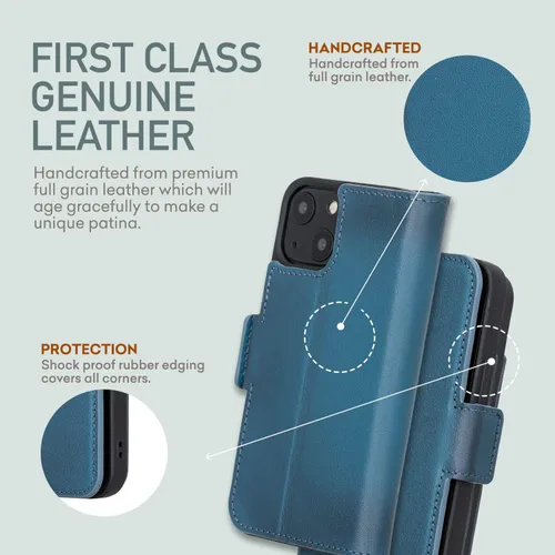 Vista 4 de Bayelon Funda para iPhone 13 Mini de 5.4 pulgadas, funda de cuero de grano completo, funda magnética con ranuras para tarjetas, soporte de soporte