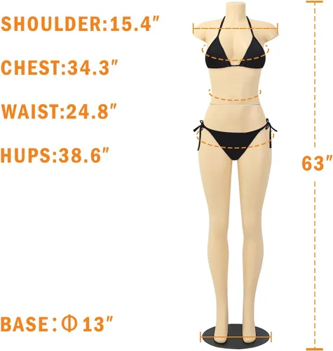 Vista 4 de Maniquí femenino sin cabeza y sin brazos de 63 pulgadas, modelo de cuerpo humano realista, maniquí de exhibición de estilo brasileño, soporte