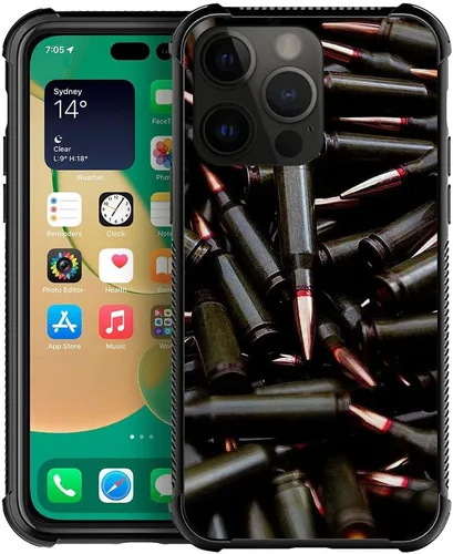 Vista 41 de ZHEGAILIAN Funda compatible con iPhone 14, funda de munición AK 47, parte trasera de vidrio templado+funda protectora de TPU de silicona suave