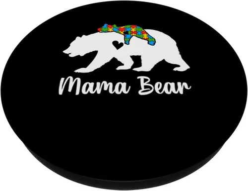 Vista 2 de Mama Bear Love Support Autism Awareness Bear Family PopSockets Adhesive PopGrip