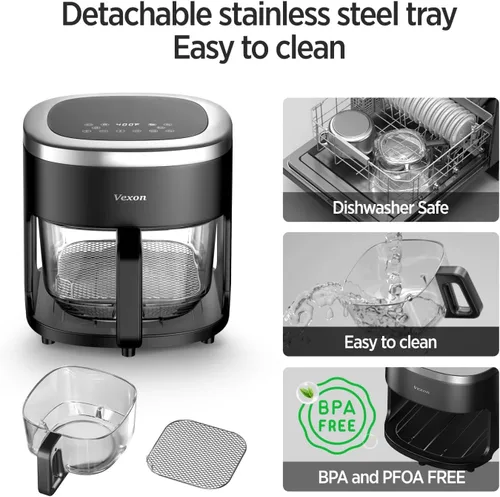 Vista 10 de [Usado] Vexon Freidora de aire de 4.5 cuartos de galón, cocina compacta de aire caliente de 1200 W con ventana visible, cesta antiadherente