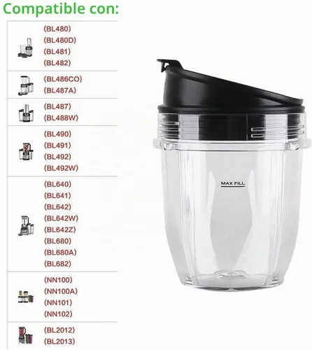 Vista 2 de Paquete de 2 piezas de repuesto con tapa, compatible con Ninja Blender Auto iQ BL480 BL482 BL642 NN102 BL682 BL450 BL2013 (2 12 onzas)