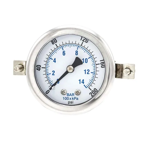 Vista 7 de PIC Gauges 203L-204M Medidor de presión relleno de glicerina con abrazadera en U con carcasa SS/bisel, internos de latón, lente de PC, dial de 2