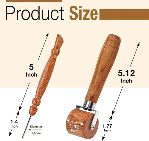 Vista 3 de Savina Rodillo de costura y estilete para coser/acolchar – Rodillo de prensado de madera, mango fácil de agarrar – Juego de herramientas