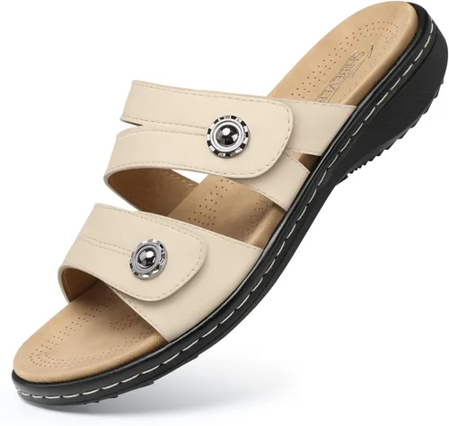 Vista 16 de SHIBEVER Sandalias planas para mujer: antideslizantes, con soporte para el arco, ortopédicas, para fascitis plantar, cómodas sandalias para caminar