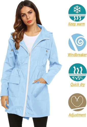 Vista 2 de Lomon - Chaqueta de mujer para la lluvia, impermeable y ligera, con capucha, para exteriores