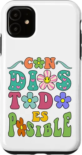Vista 5 de Funda para iPhone 15 Con Dios Todo es Posible Camisa Cristiana Española para Mujer