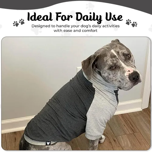Vista 7 de Tooth & Honey Camisa para perros grandes, transpirable, de algodón y elastano, con cobertura completa debajo del vientre, para aliviar alergias