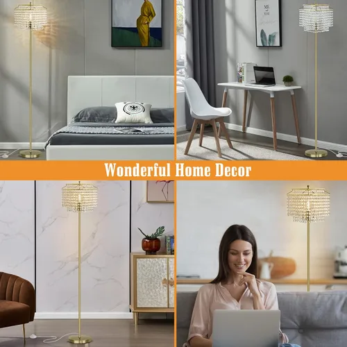 Vista 8 de Luvkczc Juego de lámparas de mesa y lámpara de pie, lámpara de mesa de cristal con puertos USB+lámparas de pie de cristal, juego de 2, lámparas