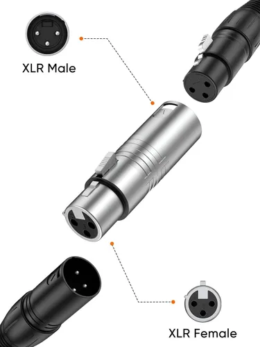 Vista 4 de CableCreation Adaptador XLR - Conector hembra a macho, acoplador de extensión de cable de micrófono XLR compatible con mezclador, altavoz