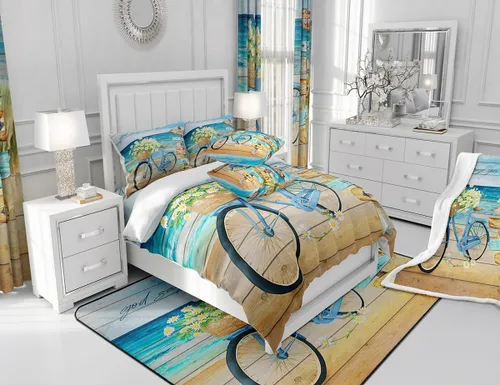 Vista 5 de Manfei Manta de playa de verano, manta floral de bicicleta para sofá, manta de cama de tablones de madera rústica para niños y niñas, decoración