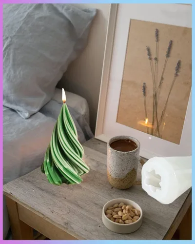 Vista 5 de Molde de vela de silicona con columna curvada geométrica cónica 3D, molde en forma de cono en espiral 3D de 3.5 pulgadas para hacer velas, aroma