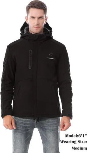 Vista 3 de Venustas Chaqueta térmica para hombre con batería de 7.4 V, resistente al viento con capucha desmontable