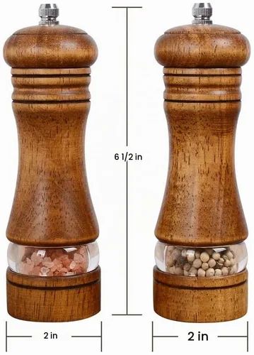Vista 8 de Haomacro Juego de molinillo de sal y pimienta de madera, molinos de Molinillo de sal recargable con molinillo de pimienta con ventana visible
