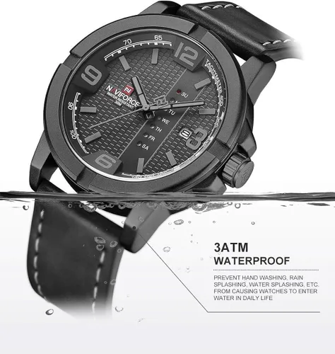 Vista 8 de NAVIFORCE Fecha Cuarzo Hombres Casual Militar Deportes Japón Movimiento de Cuarzo Relojes de Pulsera de Cuero Genuino Gery
