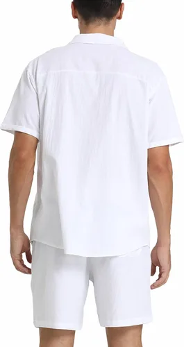 Vista 28 de RPOVIG Conjunto corto de camisa de lino: conjunto casual de 2 piezas con botones para hombre