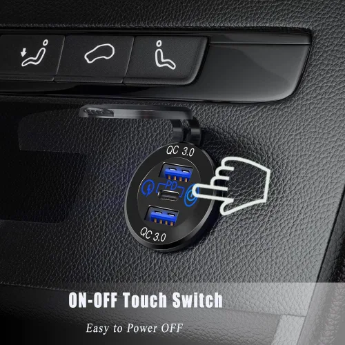 Vista 3 de Paquete de 2 enchufes PD tipo C para cargador de automóvil y carga rápida dual 3.0 puertos de aluminio, 60 W USB C triple 12 V enchufe USB