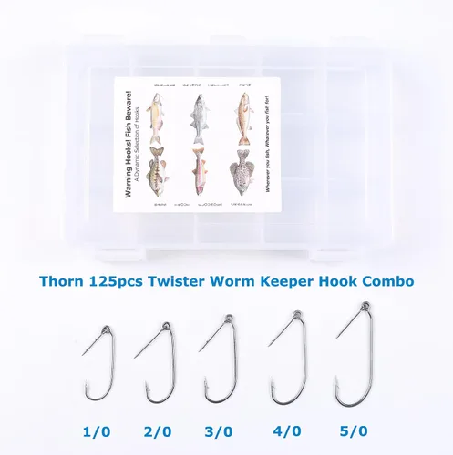 Vista 2 de Thorn Twister Worm Keeper Softbait Hook Kit con ganchos de caja de aparejos de pesca, 125 piezas