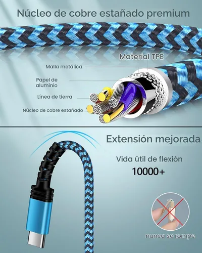 Vista 4 de Paquete de 3 cables de carga USB C de 3/6/10 pies de carga rápida