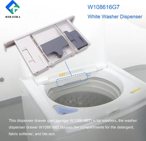 Vista 6 de W10861667 - Conjunto de cajón dispensador de arandela blanca – Reemplaza W10601851 W10777950 W10794820 compatible con lavadora Whirlpool Maytag