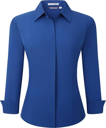 Vista 19 de Esabel.C Camisas de manga larga con botones para mujer, ajuste regular, blusa de trabajo elástica