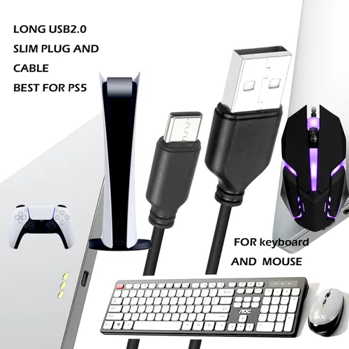 Vista 5 de Mouse USB A largo – Ratón con cable de 15 pies para Windows, Mac, laptop, laptop, Chromebook – Uso diestro o zurdo