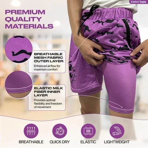 Vista 4 de CROWN Anime Shorts - Breathable Mesh Stretch Compression Gym Short with Pockets and Towel Holder