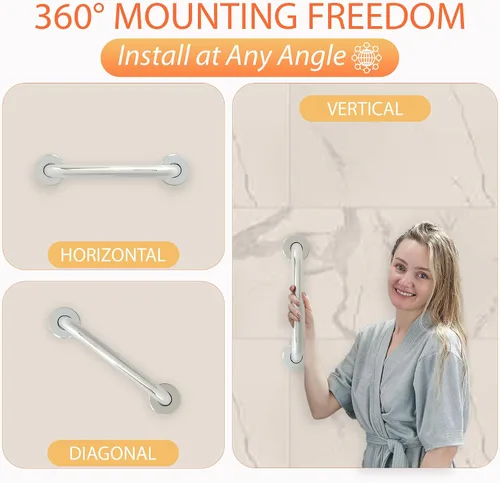 Vista 7 de Mango de ducha de 12 pulgadas, agarre suave, barras de agarre de acero inoxidable 304 para bañeras y duchas, barandillas estándar ADA de cromo