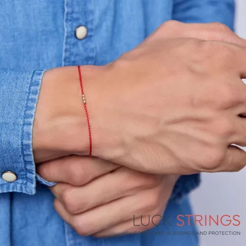 Vista 7 de Pulsera de oro macizo de 14 quilates con bola roja Delgada Joyería unisex de protección de la Cabalá con cierre Acentos de oro amarillo Talismán