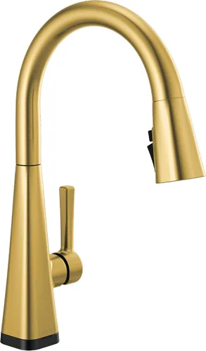 Vista 11 de Delta Lenta - Grifo de cocina dorado cepillado con rociador extraíble, moderno grifo de fregadero de cocina de un solo agujero, mango único, oro Oro