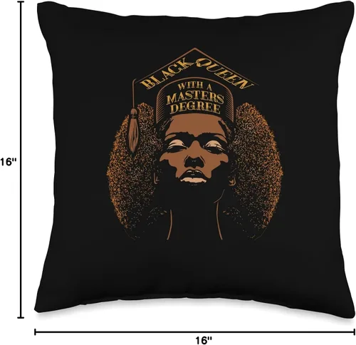 Vista 4 de Black African American Pride Graduate Black Queen Degree, Masters - Almohada de graduación, 16 x 16 pulgadas, multicolor