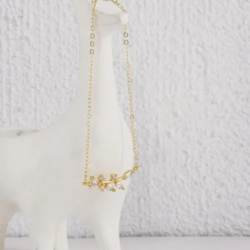 Vista 6 de Ascomy - Collar con dije de oro delicado, chapado en oro de 14 quilates, collar con colgante de hoja de circonia cúbica con forma de corazón