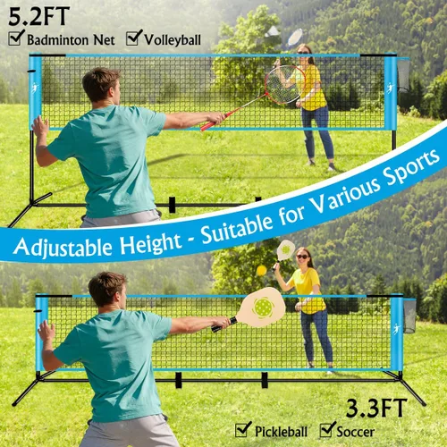 Vista 5 de Juego de red de bádminton de pickleball para patios traseros, juego combinado de voleibol portátil todo en uno con red ajustable, palas de voleibol