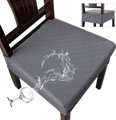 Vista 28 de Genina Juego de 2 fundas impermeables para sillas de comedor, fundas elásticas de jacquard extraíbles y lavables, sin fundas traseras, color beige