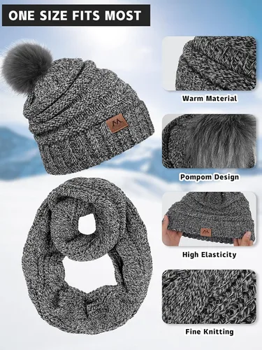 Vista 2 de Motarto Conjunto cálido de invierno, gorro de punto, bufanda y guantes calentadores de oídos, para hombres y mujeres, cubierta cálida para clima frío