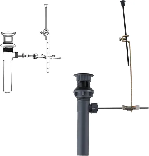 Vista 6 de ARCORA - Drenaje de lavabo con desbordamiento, tapón de lavabo de baño con varilla de elevación, drenaje mate negro para lavabo de recipiente