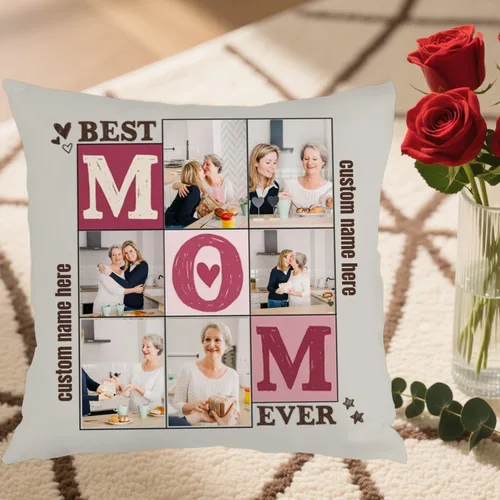 Vista 5 de Customizable Decorative Pillowcase Using 6 Photos and Message for Mom, Cozy Cushion offering a Meaningful Gift for Family Birthdays Holidays or 6