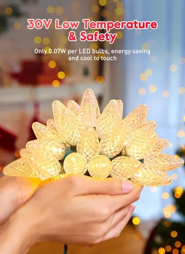 Vista 8 de Luces de Navidad C9 para exteriores, 114 pies, 150 luces LED C9 con temporizador y 8 modos de luz, luces impermeables de grado comercial conectables